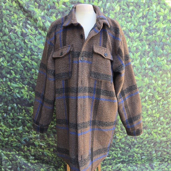 Forever 21 Other - Forever 21 Men Brown Blue Plaid Shirt Jacket Shacket Oversized Large